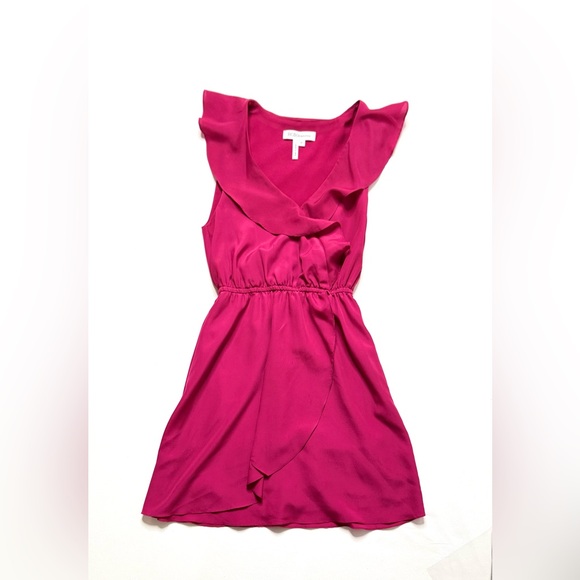 BCBGeneration Dresses & Skirts - BCBGeneration Pink Asymmetrical Faux Wrap Ruffle Sleeveless Dress Size XS